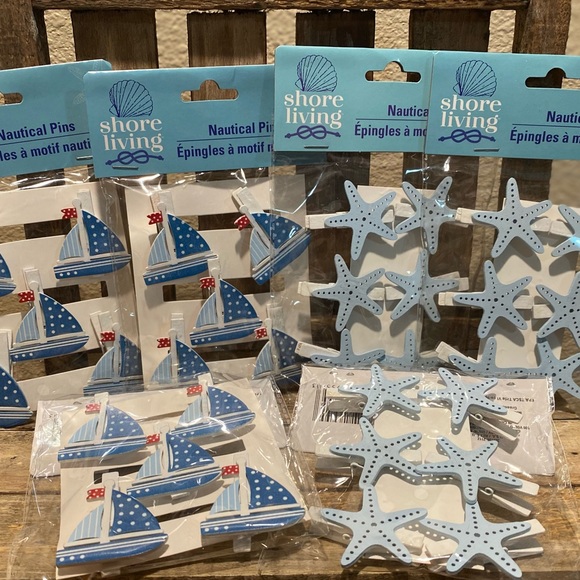 Sailboat Clips & Starfish Clips, Nautical Decorative Wood Clips, Nautical Clips - Picture 2 of 16